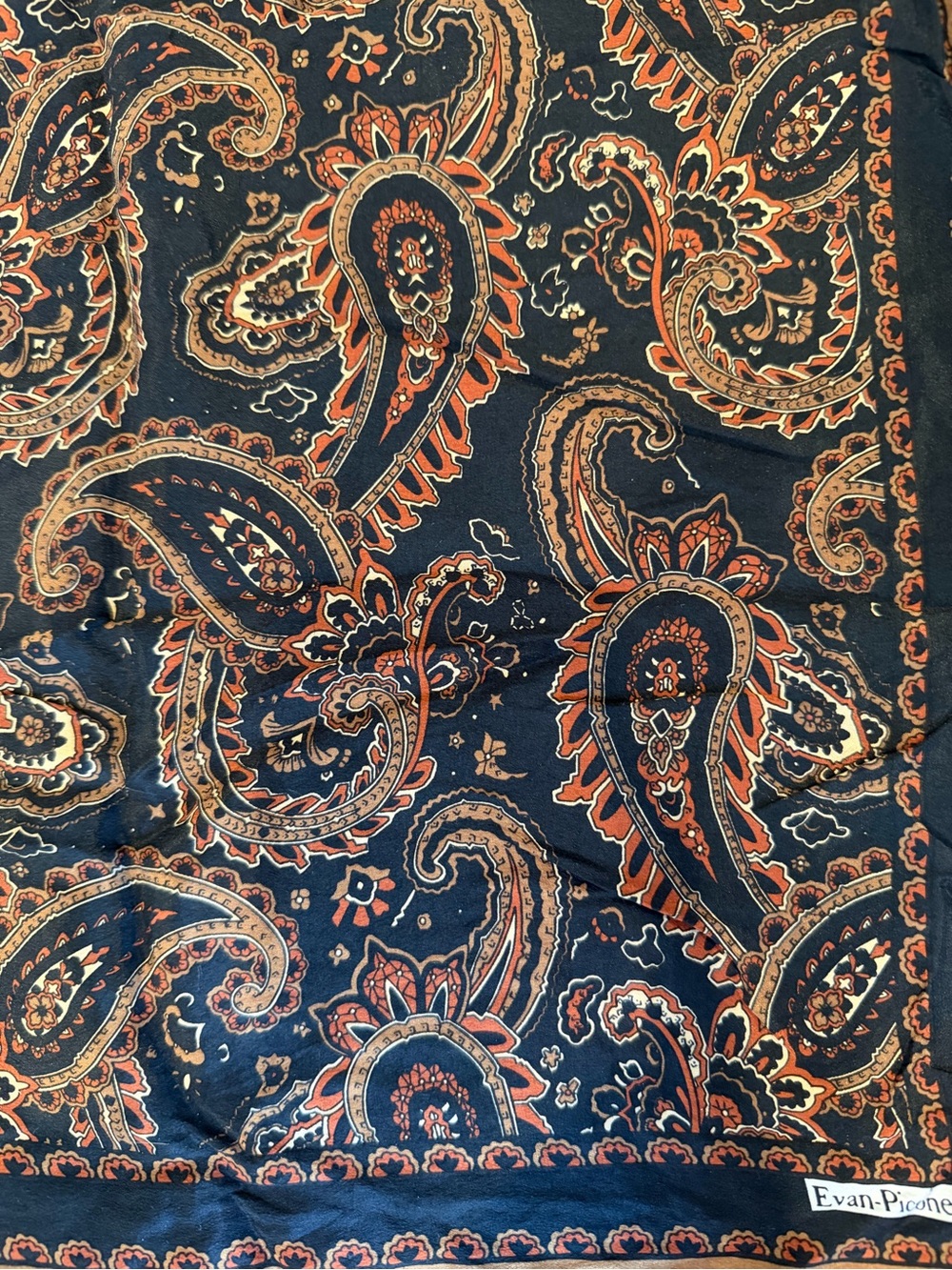 Vintage Evan-Picone Silk Paisley Square Scarf Neckerchief Black Copper 24" - Picture 4 of 5